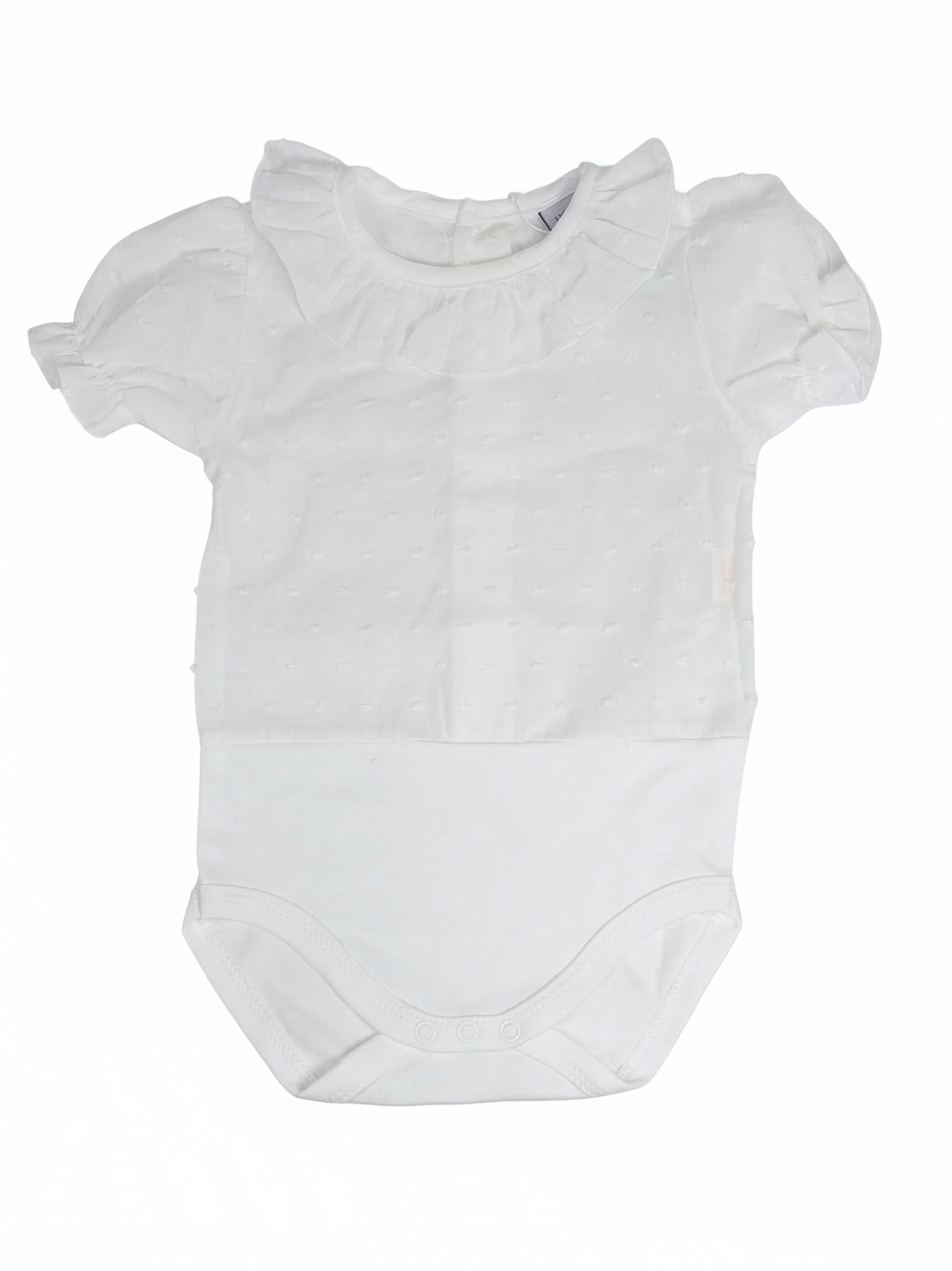 Body de Algodón con Pechera de Plumeti y Cuello Volante – Blanco Inmaculado