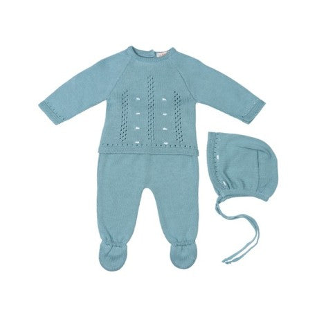 Conjunto 3 piezas punto fino bebé unisex capota jersey polainas, fabricado en España - Monitoskids