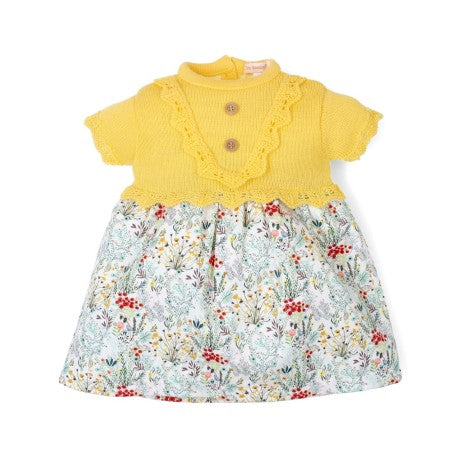 Vestido manga corta tejido combinado punto y tela estampado floral-26109-Tony Bambino - Monitoskids