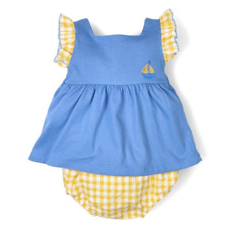 Conjunto de 2 piezas para bebé niña: vestido y cubrepañal estampado vichy-26280-Tony Bambino - Monitoskids