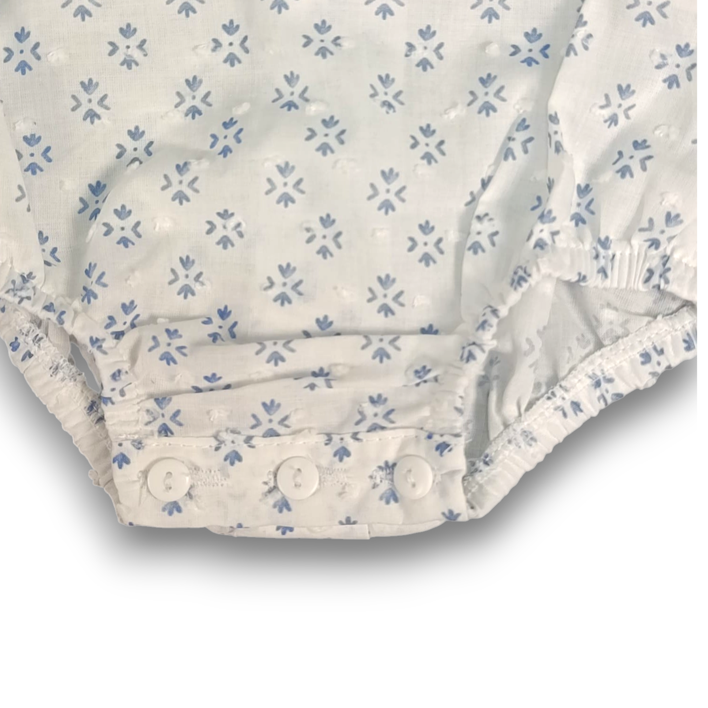 Combinaison Plumetis Blanc à Motif Floral Bleu