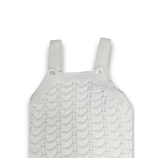 Pelele Peto de Punto Calado para Bebé con Tirantes - Blanco Clásico
