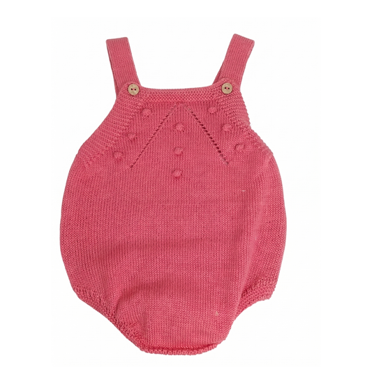 Pelele de Punto para Bebé con Tirantes y Detalles en Relieve - Rosa Frambuesa