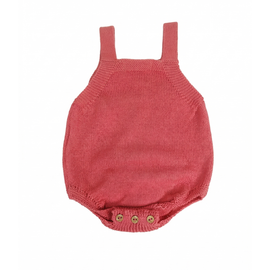 Pelele de Punto para Bebé con Tirantes y Detalles en Relieve - Rosa Frambuesa