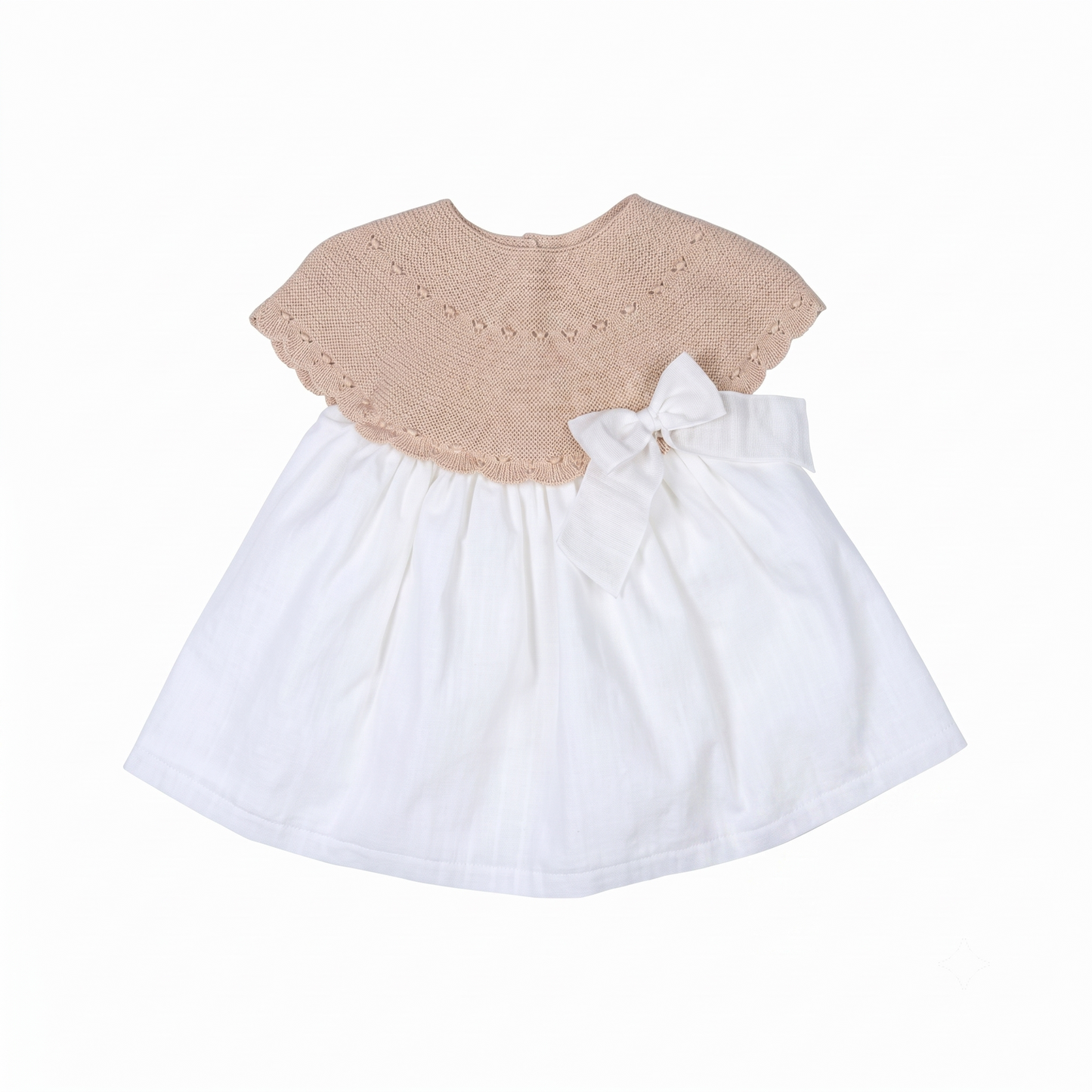 Vestido bebé tejido combinado con lazo color arena, fabricado en España - Monitoskids