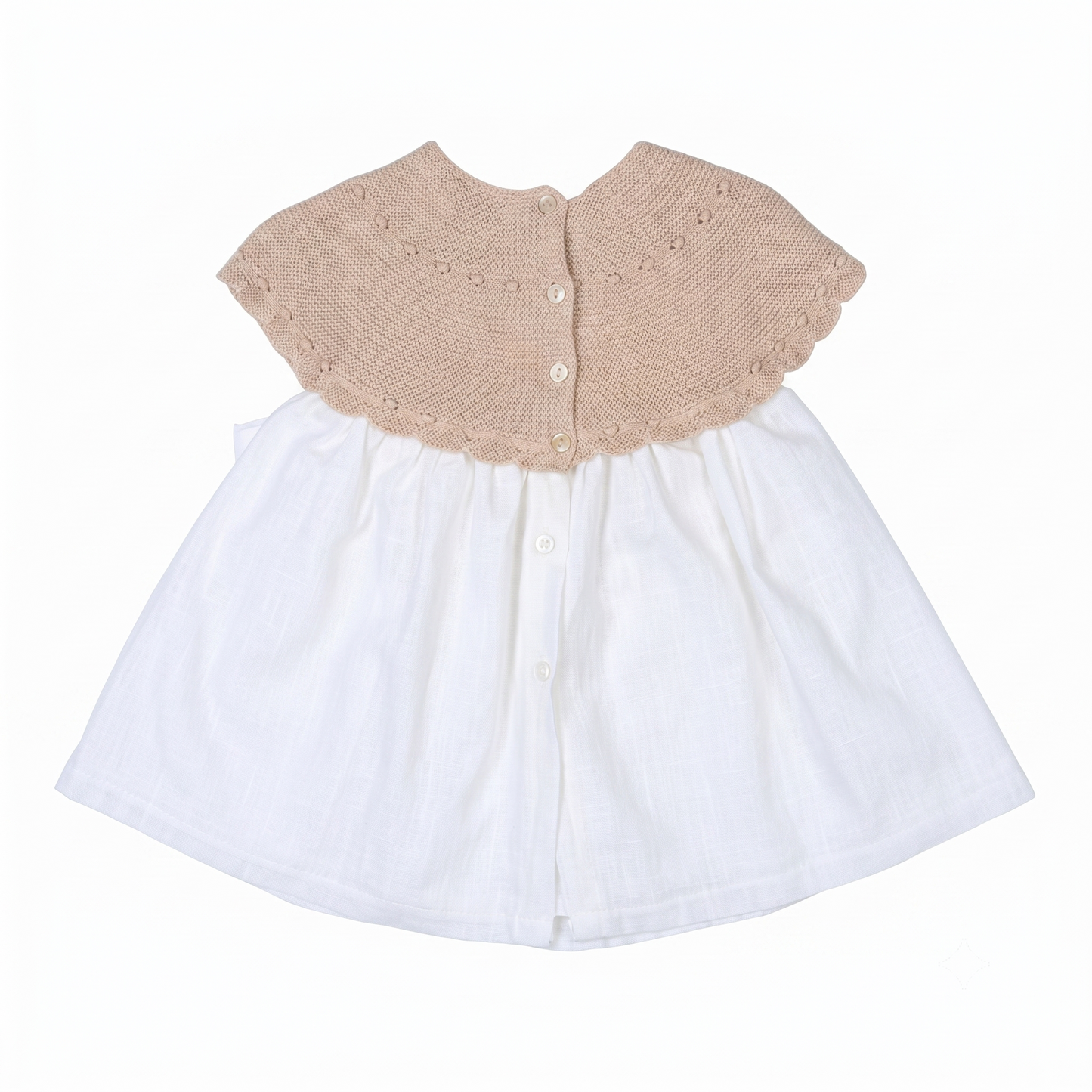 Vestido bebé tejido combinado con lazo color arena detalle, fabricado en España - Monitoskids