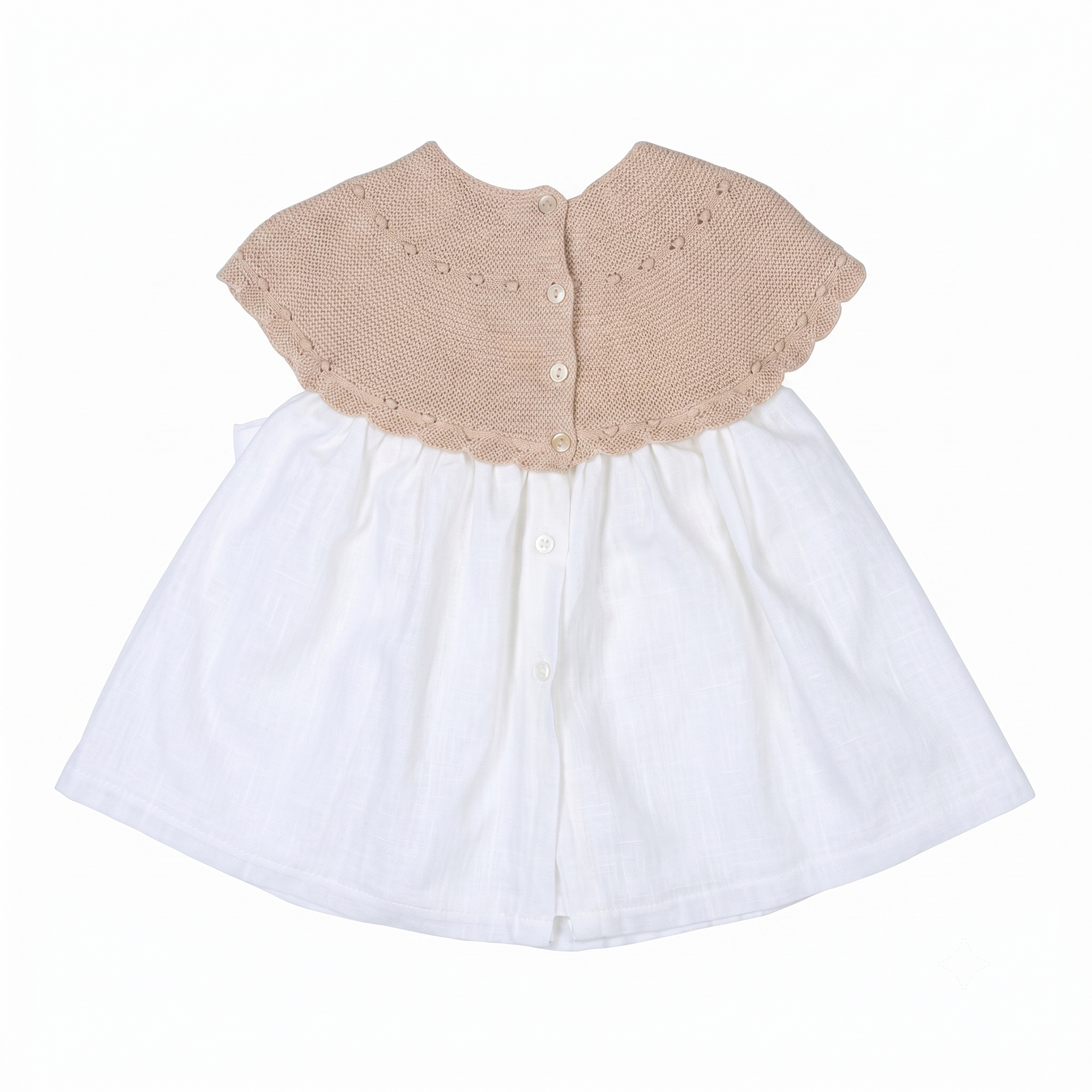 Vestido bebé tejido combinado con lazo color arena detalle, fabricado en España - Monitoskids