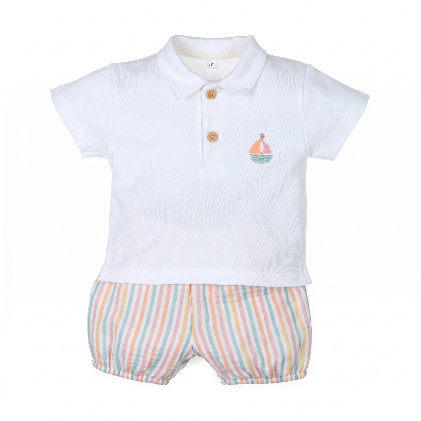 Conjunto corto bebé detalle barco color crudo manga corta, fabricado en España - Monitoskids