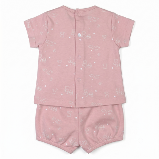 Muda corta bebé estampado ositos lunas y estrellas rosa palo, fabricado en España - Monitoskids