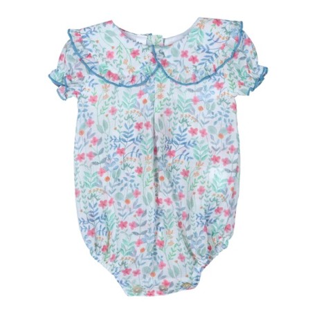 Pelele corto bebé estampado flores con maxicuello, fabricado en España - Monitoskids