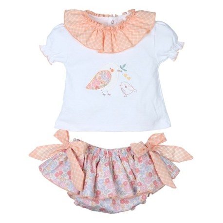 Conjunto corto de 2 piezas bebé niña detalle de pajaritos-32308-Tony Bambino - Monitoskids