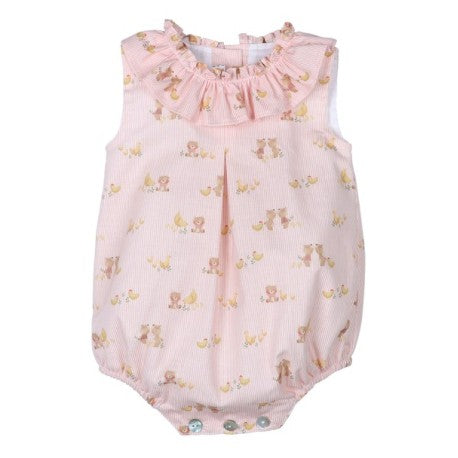 Pelele corto bebé estampado con cuello volante, fabricado en España - Monitoskids