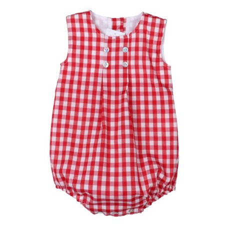 Pelele corto estampado cuadros vichy para bebé, fabricado en España - Monitoskids