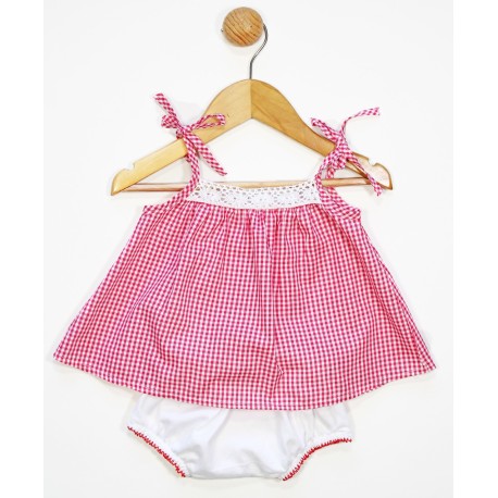 Conjunto corto 2 piezas bebé : jesusito tirantes estampado vichy y cubrepañal-24728-Tony Bambino - Monitoskids