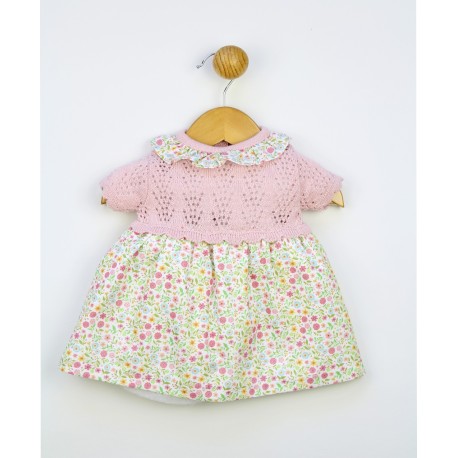 Vestido manga corta tejido combinado cuello volante-24351-Popys - Monitoskids